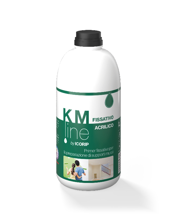 Flacone KM Fissativo della linea KM Line ICORIP, fissativo acrilico consolidante da 1 litro