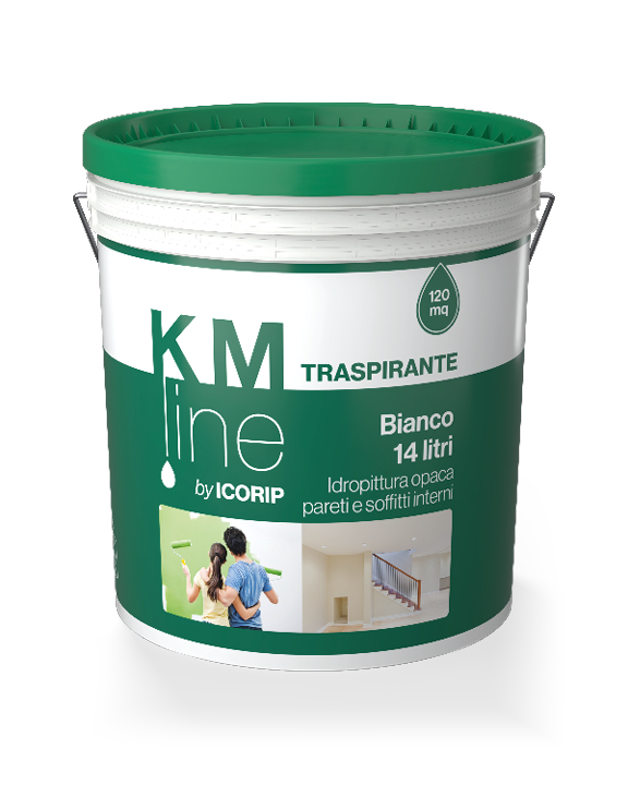 Secchio KM Traspirante della linea KM Line ICORIP, idropittura murale traspirante da 14 litri